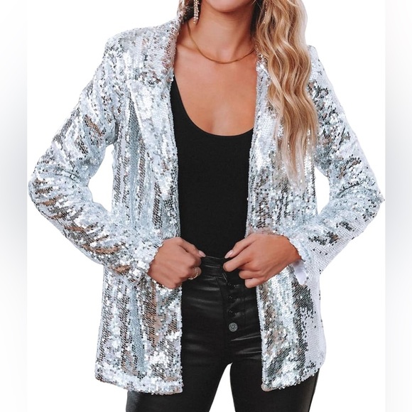 🤍 Sequin Open Front Blazer - Picture 2 of 12